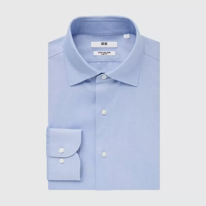 Uniqlo Super Non-iron Slim Fit (Semi-cutaway Collar) Men’s Shirts Light Blue