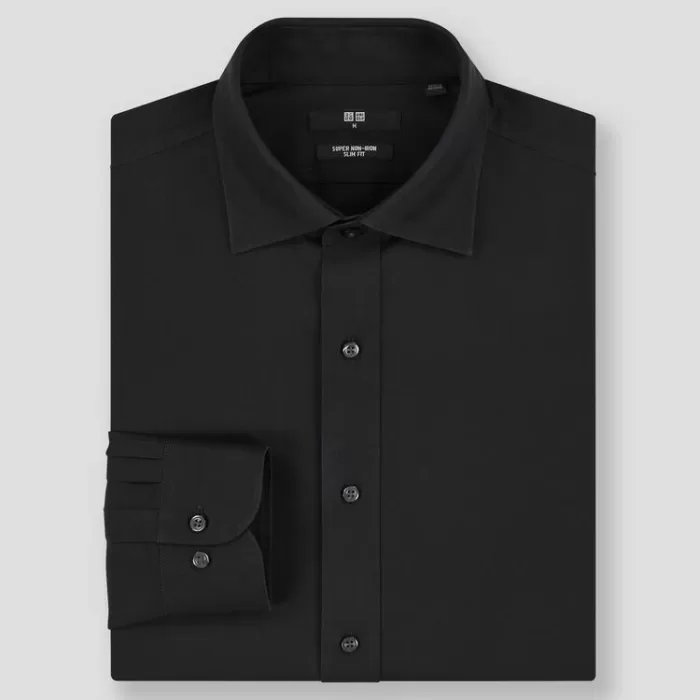 Uniqlo Super Non-iron Slim Fit Semi-cutaway Collar Shirts (2020 Season) Men Black