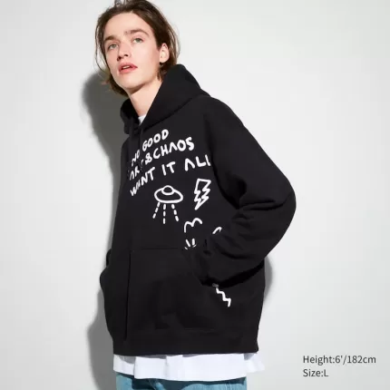 Uniqlo The Message Ut Printed Hoodie (Trevor Andrew) Men Black