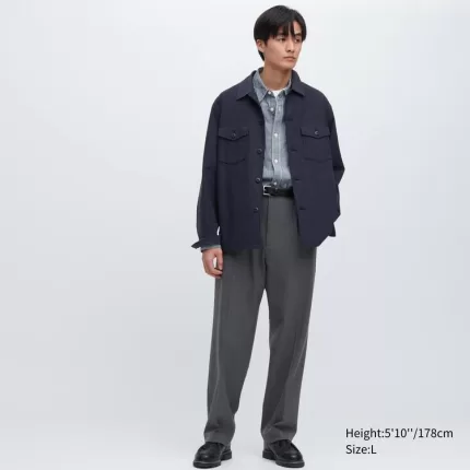 Uniqlo Two-way Stretch Pleated Tapered Fit Men’s Trousers Grey