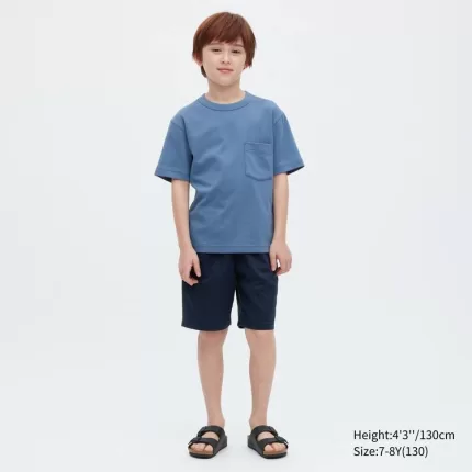 Uniqlo U Airism Cotton Crew Neck Short Sleeved T-Shirt Kids Blue