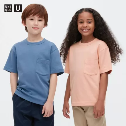 Uniqlo U Airism Cotton Crew Neck Short Sleeved T-Shirt Kids Blue