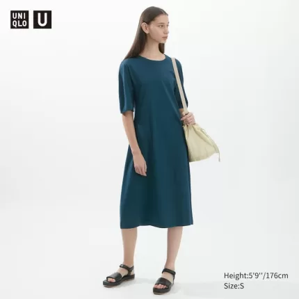 Uniqlo U Airism Cotton Short Sleeved Dress Women Blue