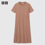 Uniqlo U Airism Cotton Short Sleeved Longline Flared Dress Women Pink