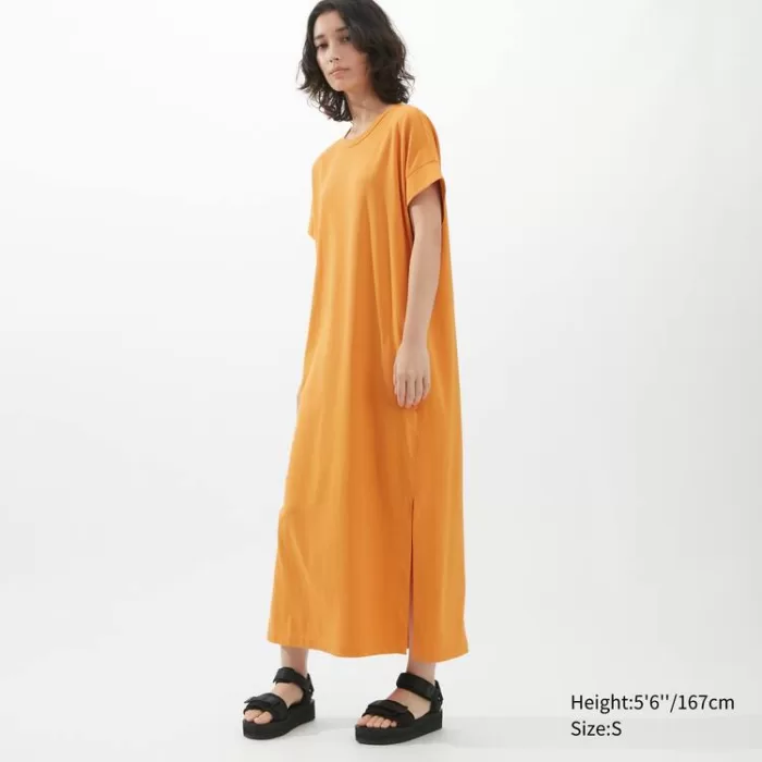 Uniqlo U Airism Cottoned Short Sleeved Dress Women Orange