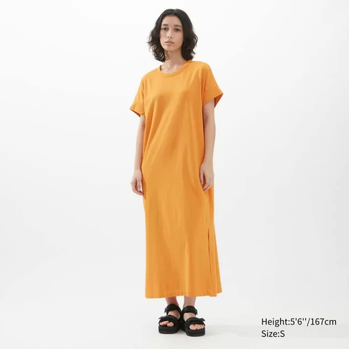 Uniqlo U Airism Cottoned Short Sleeved Dress Women Orange