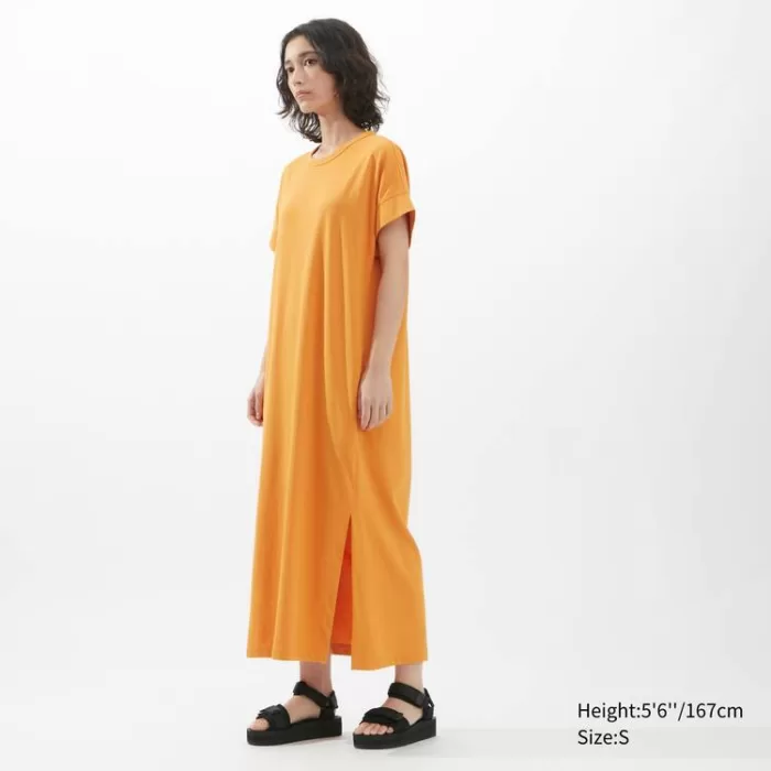 Uniqlo U Airism Cottoned Short Sleeved Dress Women Orange