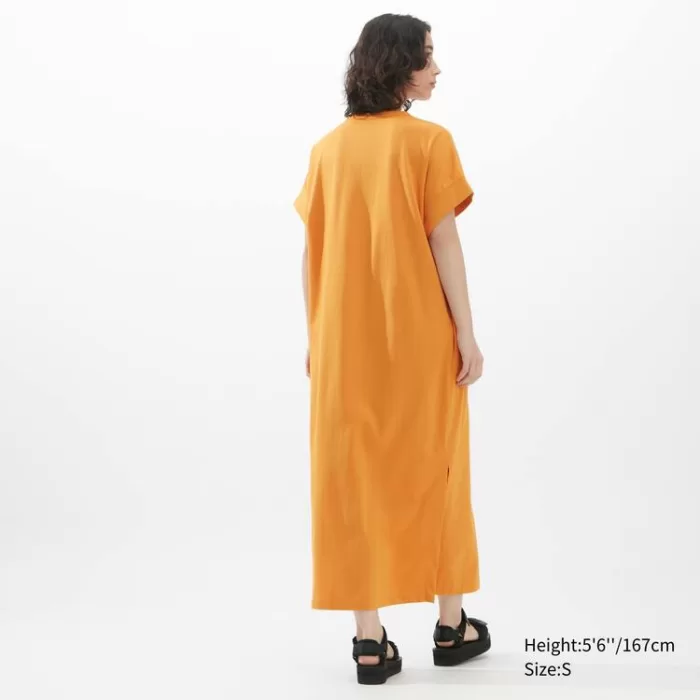 Uniqlo U Airism Cottoned Short Sleeved Dress Women Orange