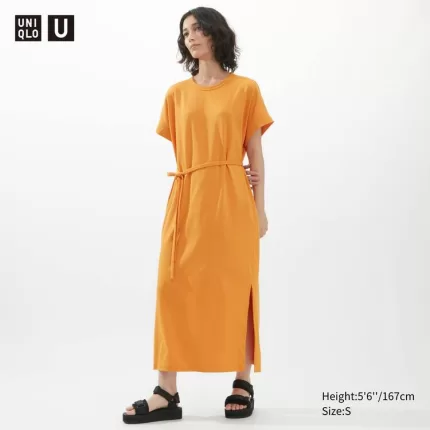 Uniqlo U Airism Cottoned Short Sleeved Dress Women Orange