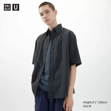 Uniqlo U Casual Fit Short Sleeved (Button-down Collar) Men’s Shirts Dark Grey