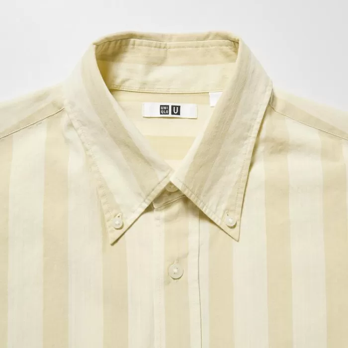 Uniqlo U Seersucker Casual Striped Short Sleeved Men’s Shirts Cream