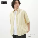 Uniqlo U Seersucker Casual Striped Short Sleeved Men’s Shirts Cream