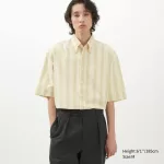 Uniqlo U Seersucker Casual Striped Short Sleeved Men’s Shirts Cream