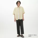 Uniqlo U Seersucker Casual Striped Short Sleeved Men’s Shirts Cream