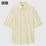 Uniqlo U Seersucker Casual Striped Short Sleeved Men’s Shirts Cream