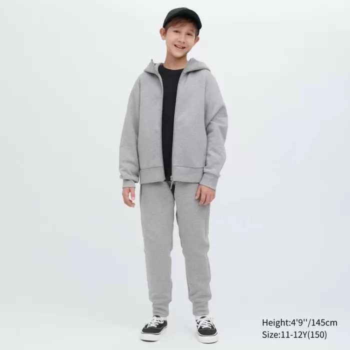 Uniqlo Ultra Stretch Dry Sweat Zipped Hoodie Kids Grey