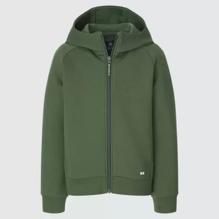 Uniqlo Ultra Stretch Dry Sweat Zipped Kids Hoodie Olive Green