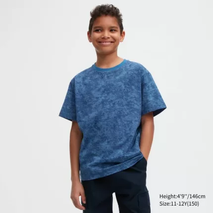 Uniqlo Ultra Stretch Dry-ex Printed Crew Neck Short Sleeved T-shirt Kids Blue