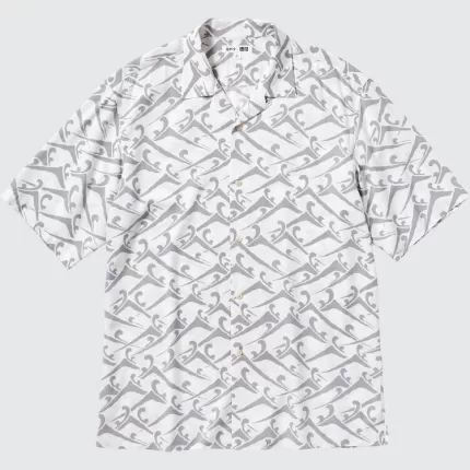 Uniqlo Unsodo Printed Short Sleeved (Open Collar) Men’s White Shirts