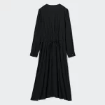 Uniqlo V Neck Flared Long Sleeved Dress Women Black