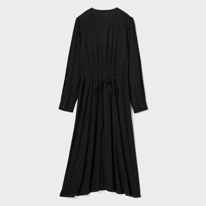 Uniqlo V Neck Flared Long Sleeved Dress Women Black