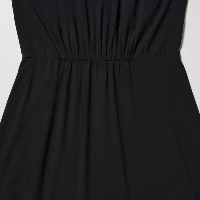 Uniqlo V Neck Flared Long Sleeved Dress Women Black