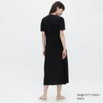 Uniqlo V Neck Short Sleeved Flared Dress Women Black