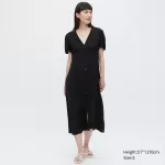 Uniqlo V Neck Short Sleeved Flared Dress Women Black