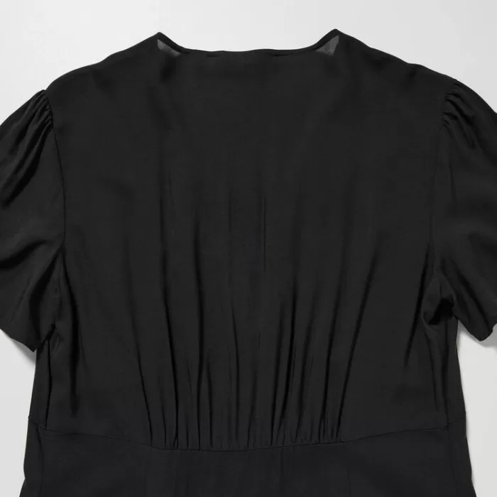 Uniqlo V Neck Short Sleeved Flared Dress Women Black