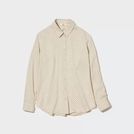 Uniqlo Viscose Dotted Long Sleeved Women’s Blouses Beige