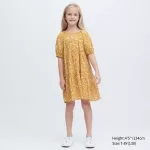 Uniqlo Viscose Flower Printed Short Sleeved Dress Kids Yellow