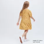 Uniqlo Viscose Flower Printed Short Sleeved Dress Kids Yellow