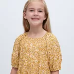 Uniqlo Viscose Flower Printed Short Sleeved Dress Kids Yellow