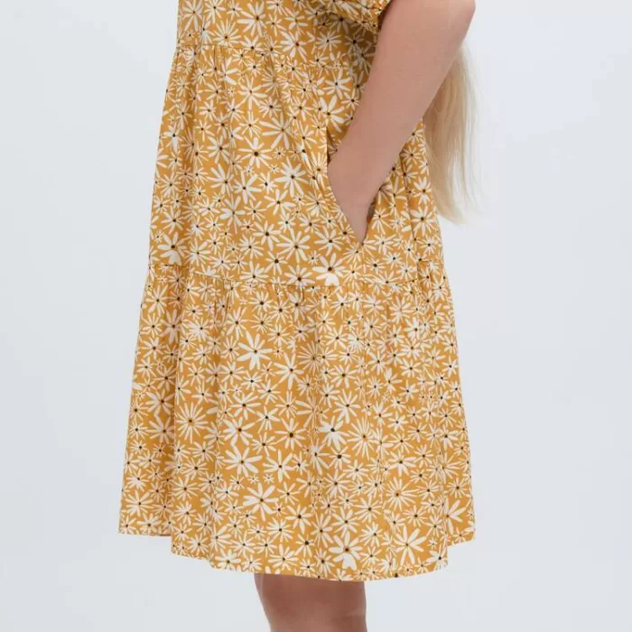 Uniqlo Viscose Flower Printed Short Sleeved Dress Kids Yellow