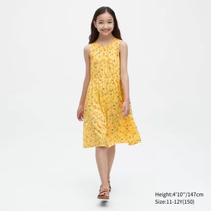 Uniqlo Viscose Flower Printed Sleeveless Dress Kids Yellow