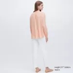 Uniqlo Viscose Pintucked Long Sleeved Blouses Women Coral