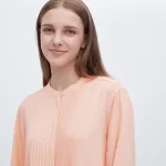 Uniqlo Viscose Pintucked Long Sleeved Blouses Women Coral