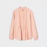 Uniqlo Viscose Pintucked Long Sleeved Blouses Women Coral