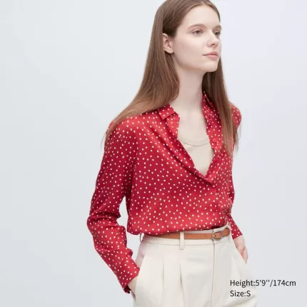 Uniqlo Viscose Printed Long Sleeved Women’s Blouses Red