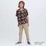 Uniqlo Viscose Printed Open Collar Short Sleeved Boys Shirts Navy Blue