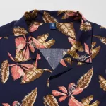 Uniqlo Viscose Printed Open Collar Short Sleeved Boys Shirts Navy Blue