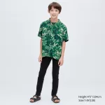 Uniqlo Viscose Printed Open Collar Short Sleeved Kids Shirts Green