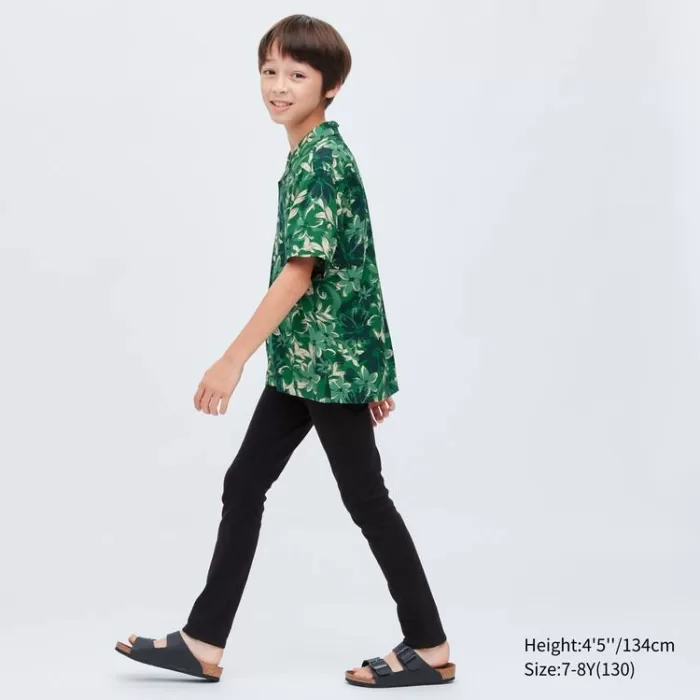 Uniqlo Viscose Printed Open Collar Short Sleeved Kids Shirts Green