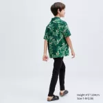 Uniqlo Viscose Printed Open Collar Short Sleeved Kids Shirts Green