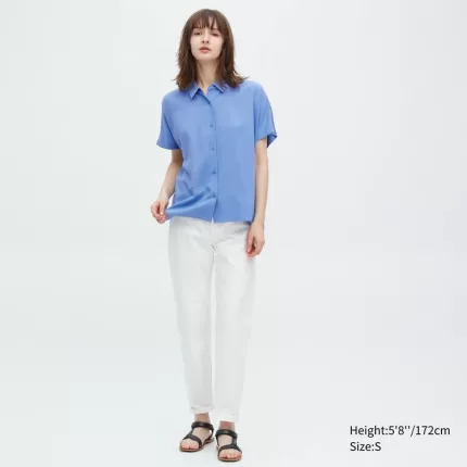 Uniqlo Viscose Short Sleeved Women’s Blouses Blue