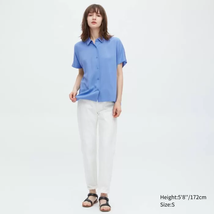 Uniqlo Viscose Short Sleeved Women’s Blouses Blue