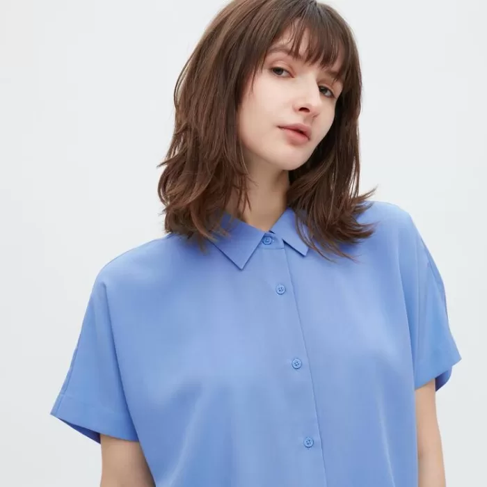 Uniqlo Viscose Short Sleeved Women’s Blouses Blue