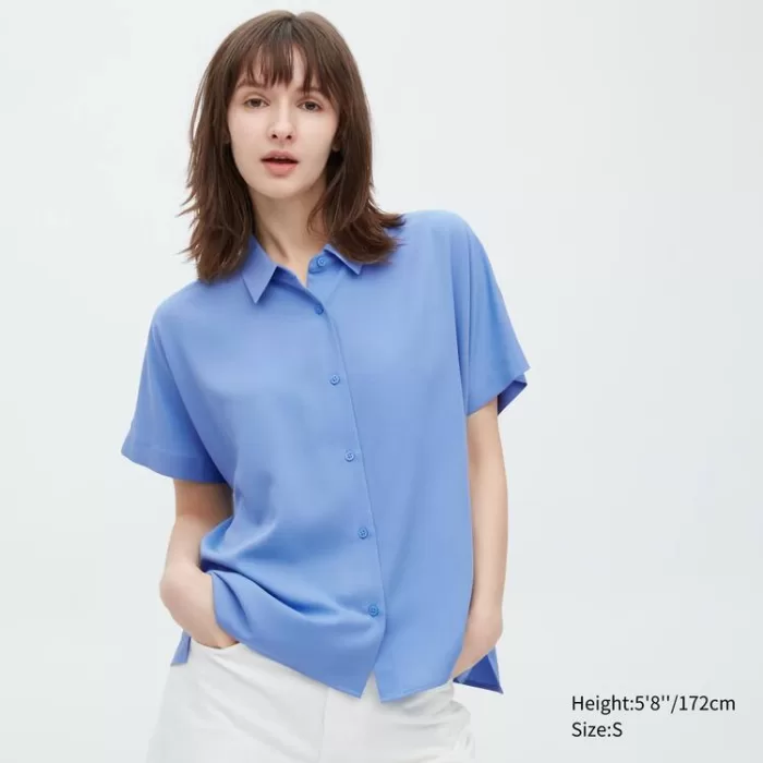 Uniqlo Viscose Short Sleeved Women’s Blouses Blue