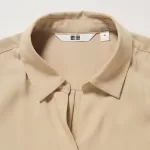 Uniqlo Viscose Skipper Collar 3/4 Sleeved Blouses Women Khaki