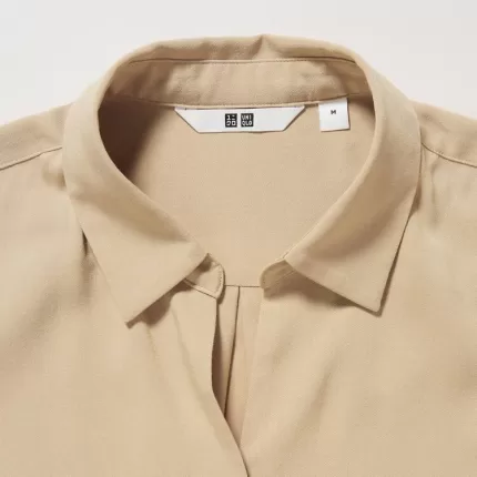 Uniqlo Viscose Skipper Collar 3/4 Sleeved Blouses Women Khaki